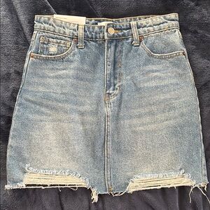 BP Blue Denim Skirt with Distressed Hem